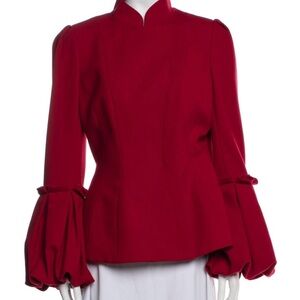 Alexander McQueen Red Wool Rosette Finished Sleeve Blazer Sz 42/6